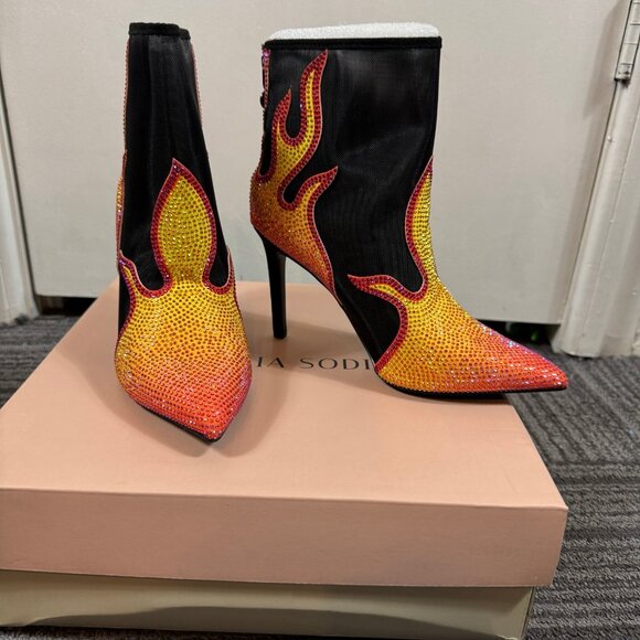 Thalia Sodi Rayenn “Red Hot Flame” Rhinestone Ankle Boots | Size 6.5M | NEW - Picture 2 of 11